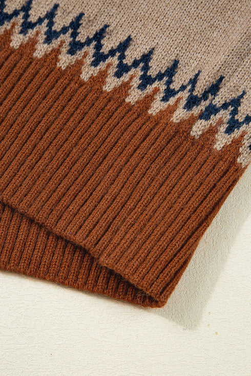 Geometric Fair Isle Pattern Crew Neck Sweater