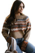 Geometric Fair Isle Pattern Crew Neck Sweater