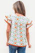 Geometric Floral Flutter Sleeve Scalloped Woven Blouse