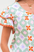 Geometric Floral Flutter Sleeve Scalloped Woven Blouse