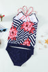 Geometric Floral Print Scoop Neck Tankini Set
