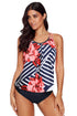 Geometric Floral Print Scoop Neck Tankini Set
