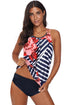 Geometric Floral Print Scoop Neck Tankini Set