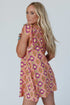 Geometric Floral V Neck Buttoned Ruffled Sleeve Mini Dress