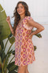 Geometric Floral V Neck Buttoned Ruffled Sleeve Mini Dress