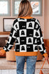 Geometric Ghost Print Drop Shoulder Knit Cardigan