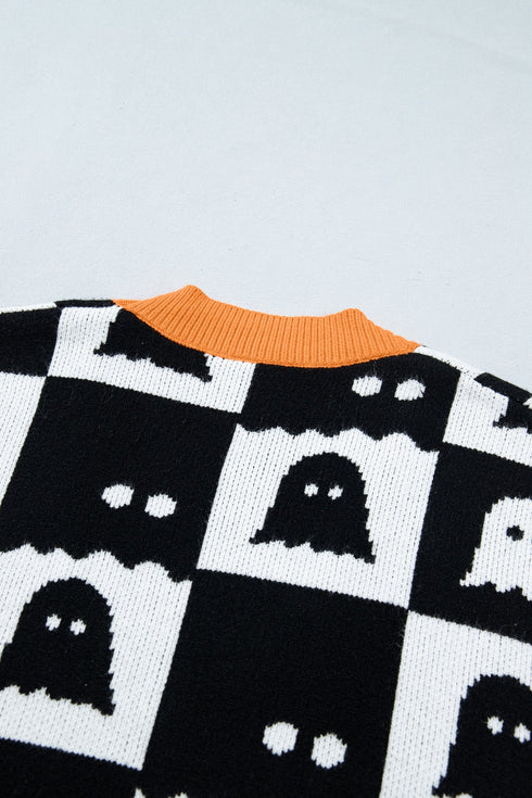 Geometric Ghost Print Drop Shoulder Knit Cardigan