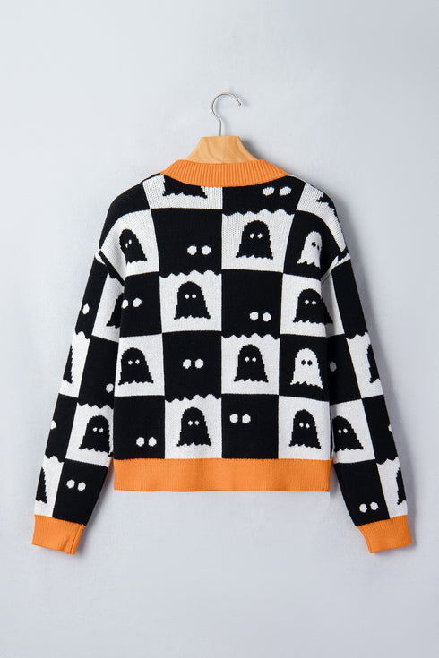 Geometric Ghost Print Drop Shoulder Knit Cardigan
