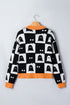 Geometric Ghost Print Drop Shoulder Knit Cardigan