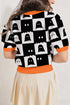 Geometric Ghost Trim Short Sleeve Featured Knit Sweater