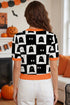 Geometric Ghost Trim Short Sleeve Featured Knit Sweater