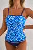 Geometric Ikat Ruffle Trim Strap Tankini Top