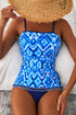 Geometric Ikat Ruffle Trim Strap Tankini Top
