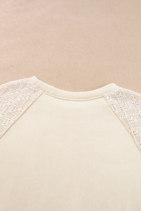 Geometric Lace Sleeve Mixed Media Raglan Top