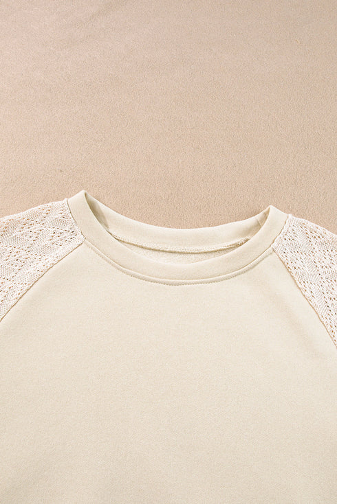 Geometric Lace Sleeve Mixed Media Raglan Top