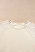 Geometric Lace Sleeve Mixed Media Raglan Top