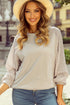Geometric Lace Sleeve Mixed Media Raglan Top