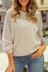 Geometric Lace Sleeve Mixed Media Raglan Top