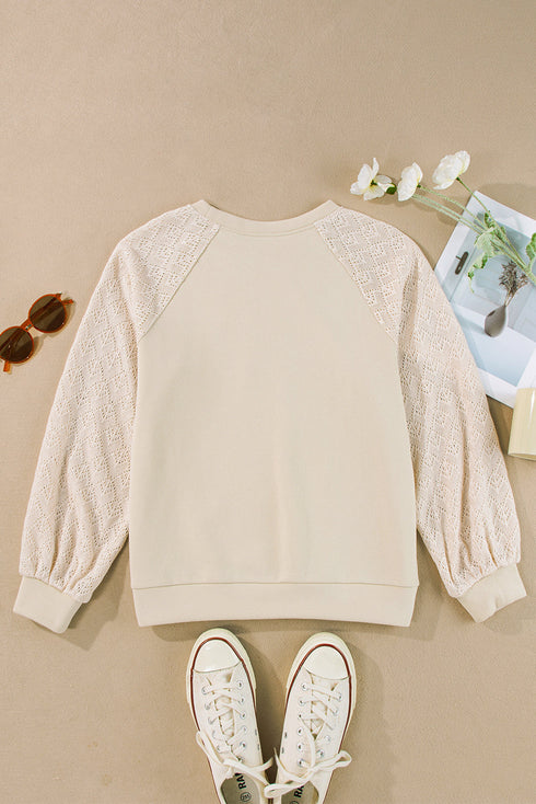 Geometric Lace Sleeve Mixed Media Raglan Top