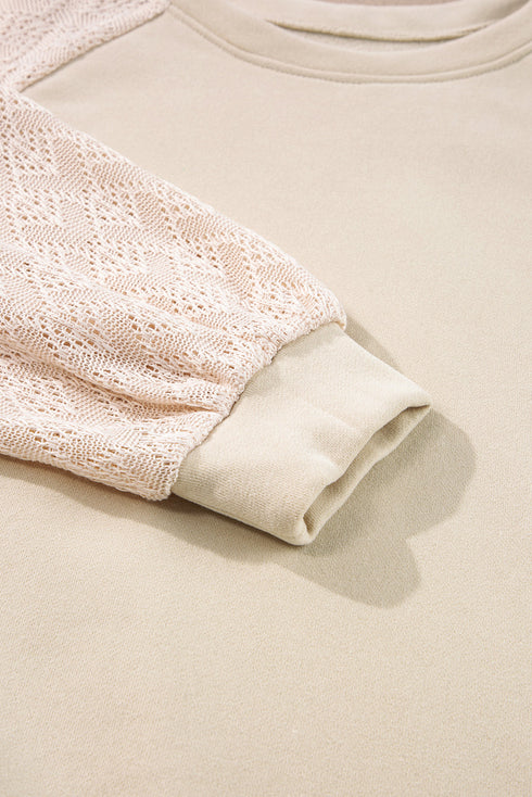 Geometric Lace Sleeve Mixed Media Raglan Top