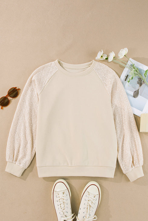 Geometric Lace Sleeve Mixed Media Raglan Top