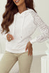 Geometric Lace Sleeve Soft Knit Pullover Hoodie