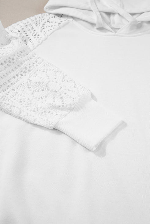 Geometric Lace Sleeve Soft Knit Pullover Hoodie