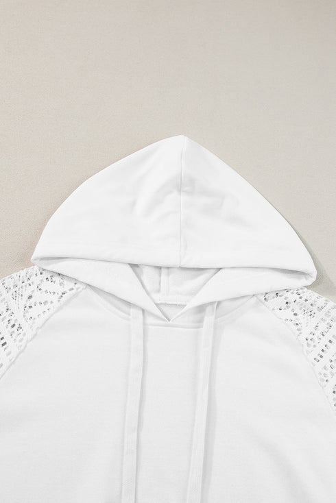 Geometric Lace Sleeve Soft Knit Pullover Hoodie