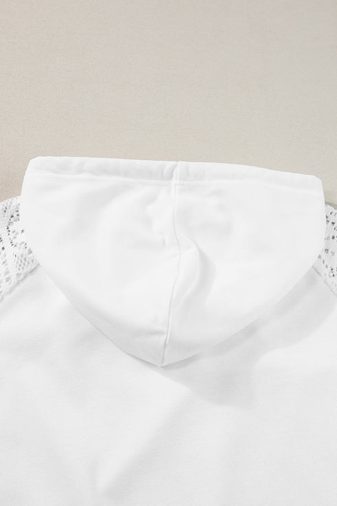 Geometric Lace Sleeve Soft Knit Pullover Hoodie