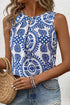 Geometric Medallion Print Pleated Sleeveless Woven Top