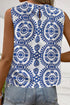 Geometric Medallion Print Pleated Sleeveless Woven Top