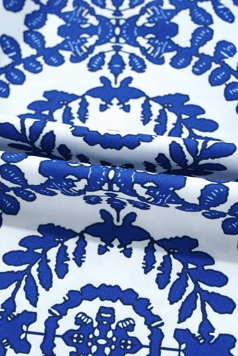 Geometric Medallion Print Pleated Sleeveless Woven Top