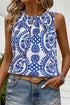 Geometric Medallion Print Pleated Sleeveless Woven Top