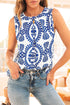 Geometric Medallion Print Pleated Sleeveless Woven Top