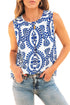 Geometric Medallion Print Pleated Sleeveless Woven Top