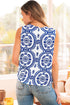 Geometric Medallion Print Pleated Sleeveless Woven Top