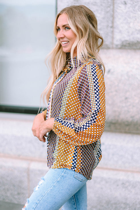 Geometric Mixed Print Collared Button Down Shirt