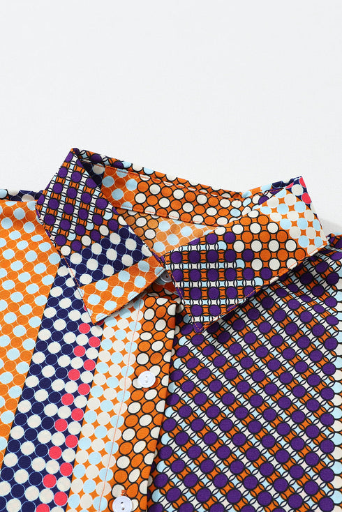 Geometric Mixed Print Collared Button Down Shirt