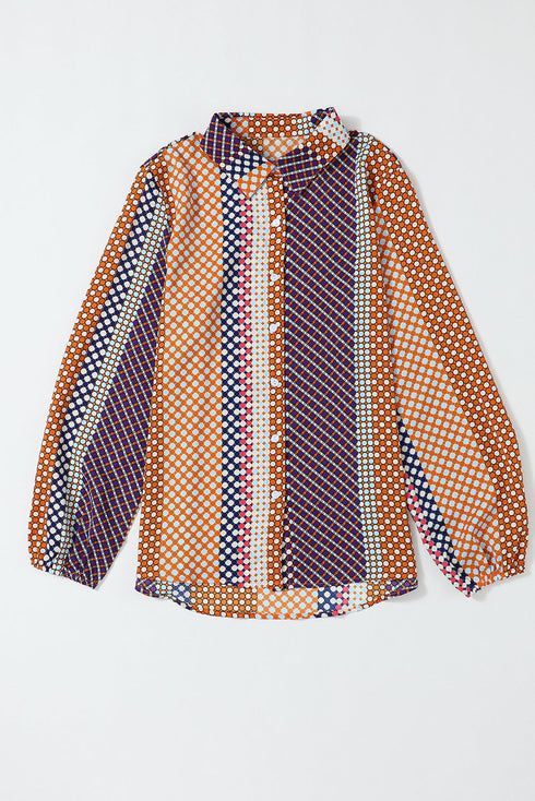 Geometric Mixed Print Collared Button Down Shirt