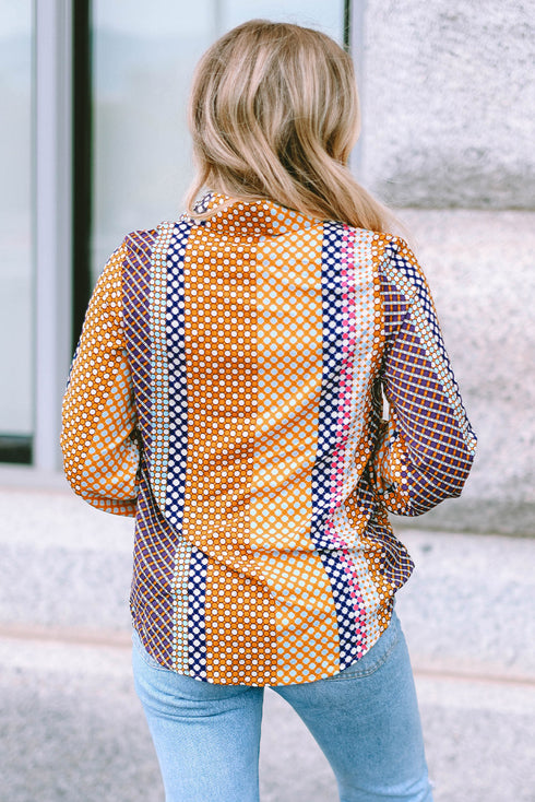 Geometric Mixed Print Collared Button Down Shirt