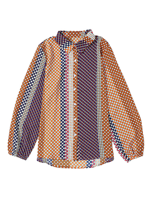 Geometric Mixed Print Collared Button Down Shirt