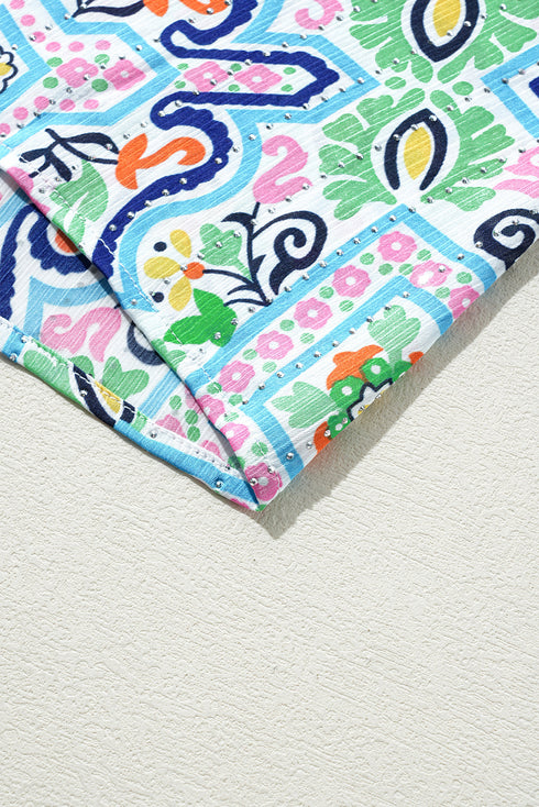 Geometric Mosaic Print Open Front Woven Kimono