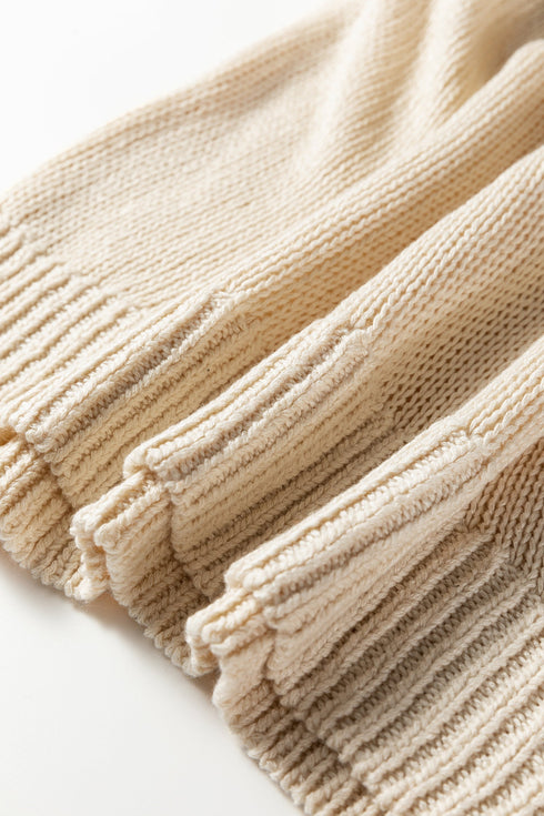 Geometric Open Knit Sleeve V Neck Sweater