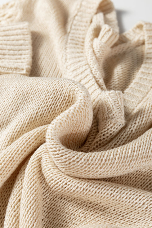 Geometric Open Knit Sleeve V Neck Sweater