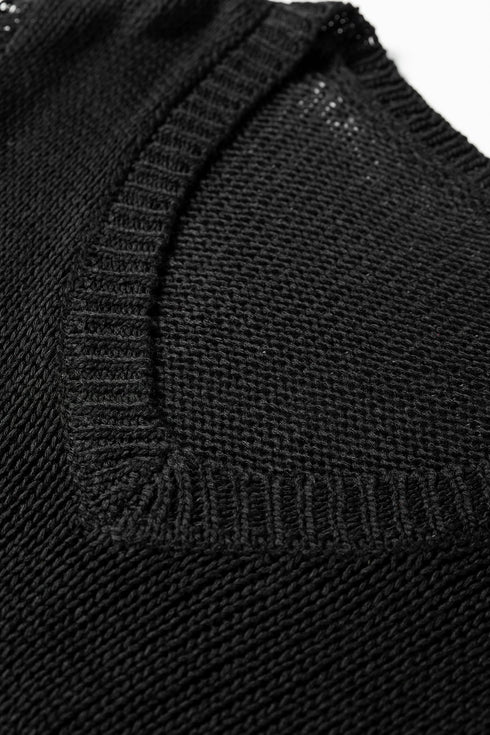 Geometric Open Knit Sleeve V Neck Sweater