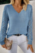 Geometric Open Knit Sleeve V Neck Sweater