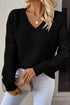 Geometric Open Knit Sleeve V Neck Sweater