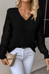 Geometric Open Knit Sleeve V Neck Sweater