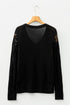Geometric Open Knit Sleeve V Neck Sweater