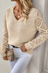Geometric Open Knit Sleeve V Neck Sweater